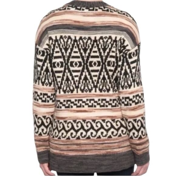 Lucky Brand Jacquard Cotton Blend Boyfriend Cardigan Western Sweater Size Small - Picture 2 of 15